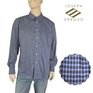 Joseph Abboud Dress Shirt Long Sleeve Spread Collar Plaid Check Blue Grey As New